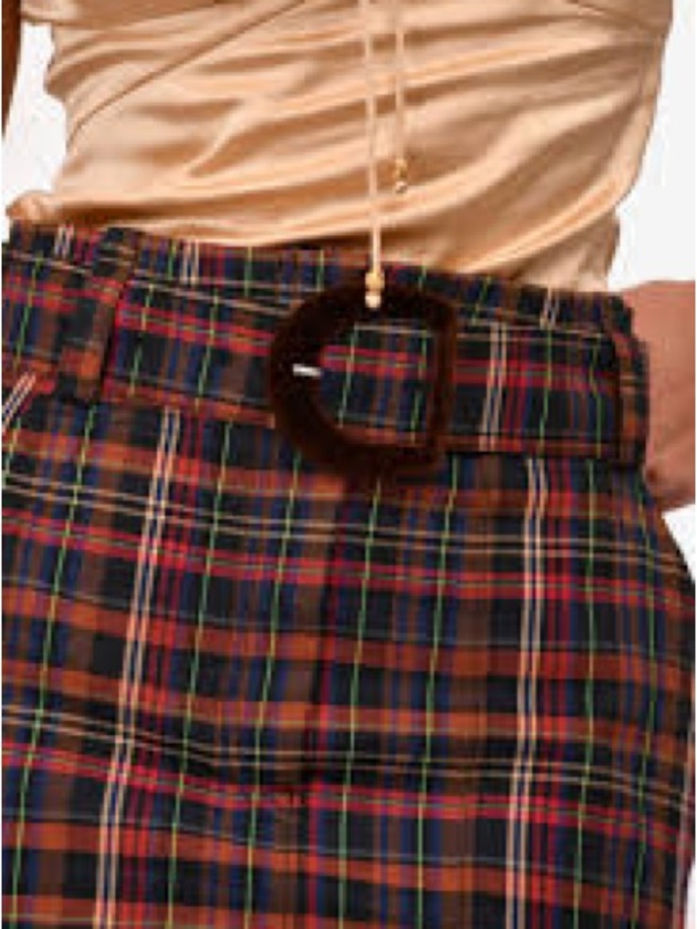 Sandro Red and Black Plaid Belted Mini Skirt